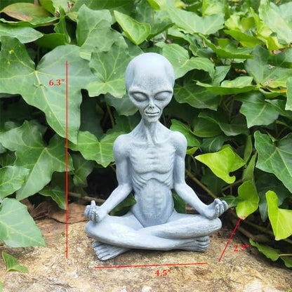 Alien Statue, Meditation Yoga Alien Figure, 6.3"H Resin UFO Alien Sculpture