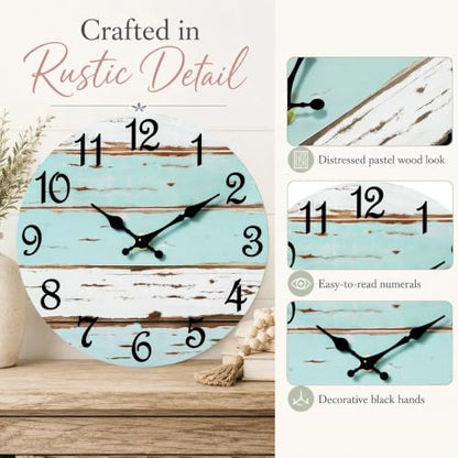 CHYLIN Wall Clock Silent Non-Ticking Battery Operated Blue White Coastal - color: C-blue White, size: 8 inch