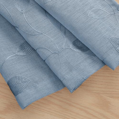 HOMEIDEAS Stone Blue Kitchen Tier Curtains Leaf Embroidered, 30x24 - color: Stone Blue, size: 30"W x 24"L (Pack of 2)