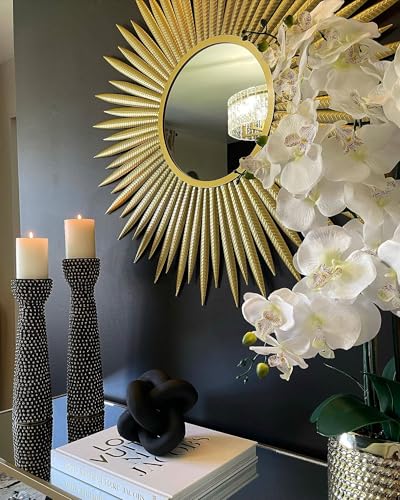 homary Sunburst Wall Mirror, 33.7" Gold Accent Mirror with Embossed Metal Frame for Living Room, Entryway, or Bedroom Decor (1, Style-A)