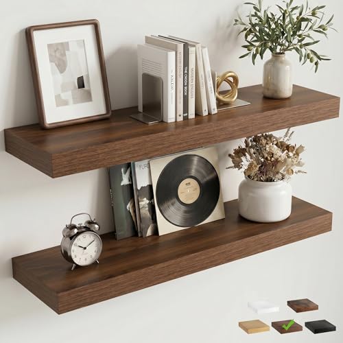 30 Inch Floating Shelves for Wall, 8"D Wood Storage Shelves, Walnut Finish - color: Walnut, size: 30 Inch