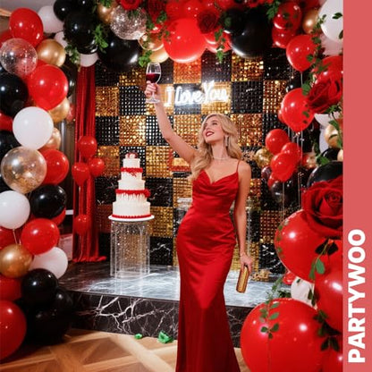 PartyWoo Red and Black Balloons 66pcs 12 Inch Black Red White Balloons - color: Red-3322