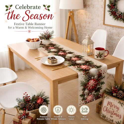Christmas Decorations - Xmas Balls Snowflake Pine Cone Table Runner - color: Christmas Balls Snowflake
