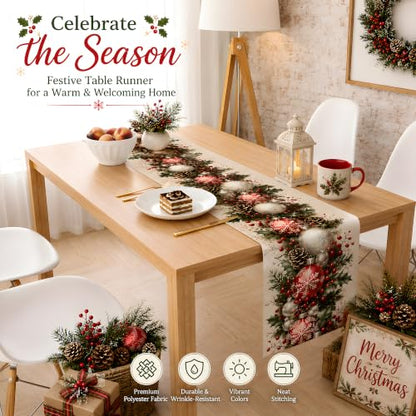 Christmas Decorations - Xmas Balls Snowflake Pine Cone Table Runner - color: Christmas Balls Snowflake