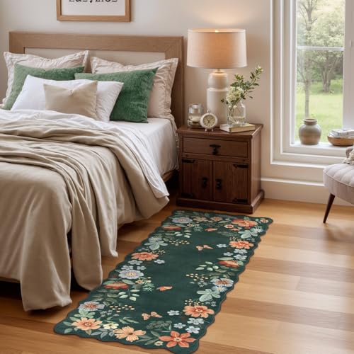 Lahome Floral Small Rug, 2x4 Kitchen Rugs Non Slip Washable Rug Ultra-Thin - color: Dark Green, size: 2' x 4'(Rectangular)