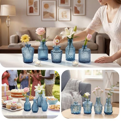 Glass Bud Vases in Bulk Small Mini Dark Blue Vase for Flowers 17pc - color: Dark Blue