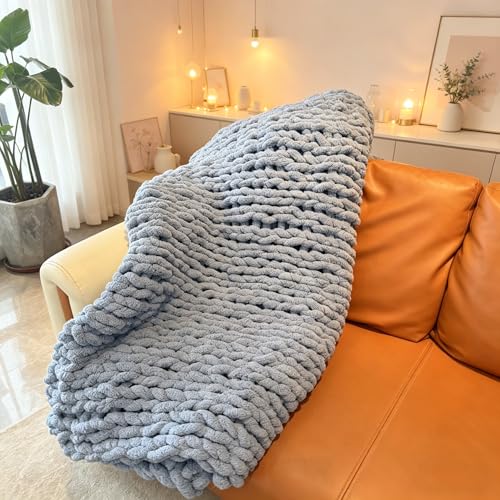 Soft Chunky Knit Throw Blanket for Couch, Cozy Warm Knitted Blankets - color: Airy Blue, size: 40"x60"(Medium Size Throw)