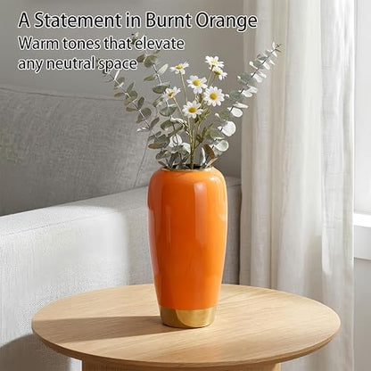 Orange Ceramic Vase for Table, 11.8 Inch Tall