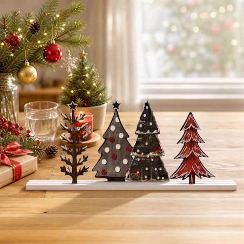Smile Christmas Table Decor Wooden Standing Centerpieces, 4Pcs Christmas Trees Wooden Signs, Shelf Decor - style: Christmas Tree