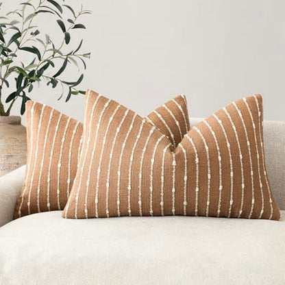 Foindtower Boho Striped Boucle Lumbar Throw Pillow Cover 12x20 Rust Tobacco - color: Tobacco, size: 20" x 12" (Pack of 2)