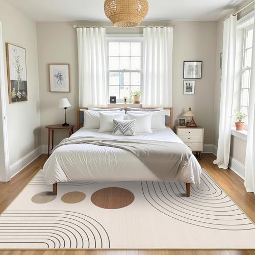 Area Rug 5x7 Boho Modern Geometric Beige Abstract Rug Living Room Washable - color: Beige, size: 7' x 5' (Rectangular)