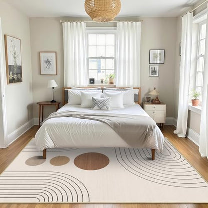 Area Rug 6x9 Boho Modern Geometric Beige Abstract Rug Living Room Washable - color: Beige, size: 9' x 6' (Rectangular)