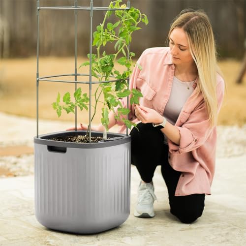 Vego garden Planters for Outdoor & Indoor Plants, Large Plant Pots with Self Watering, 15" Tall Large Plant Pots with Trellis for Flowers Plants Decor, Fog Gray - color: Fog Gray