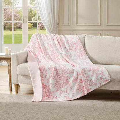 Laura Ashley - Soft Throw Blanket, Reversible Lightweight, 50 x 70 - color: Bedford Stripe Pink