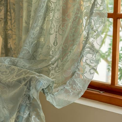 TUDECO Sage Green Lace Curtains, Ruffle Edges, 59 x 63 Inch, 2 Panels - color: Sage Green, size: 59"W x 63"L (Pack of 2)