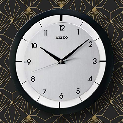 SEIKO 11 Inch St James Brushed Metal Wall Clock, Black - color: Black