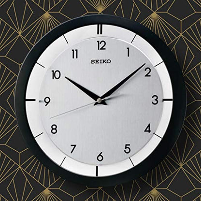 SEIKO 11 Inch St James Brushed Metal Wall Clock, Black - color: Black