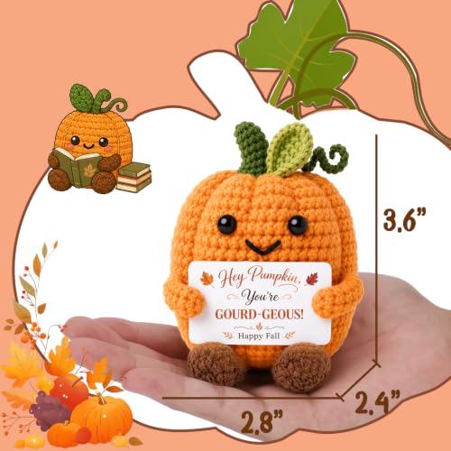 Autumn Fall Decorations for Home on Thanksgiving, Fall Basket Stuffer for Women Handmade Crochet Pumpkin with Postive Card, Halloween Thanksgiving Gifts for Women Hostess Teachers Friends Coworkers