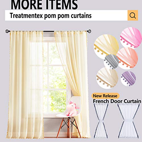 Pom Pom Sheer White Curtains 52x108" Living Room Textured Window Panels 2pc - color: Snow White, size: 52"W x 108"L (Pack of 2)