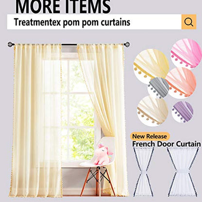 Black Pom Pom Sheer Curtains for Bedroom 52x63" Voile Draperies Guest Room - color: Modern Black, size: 52"W x 63"L (Pack of 2)