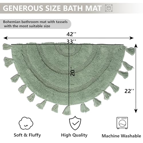 KOEXM Half Circle Boho Bathroom Rugs with Tassels 100% Cotton - color: Sage Green, size: 2' x 3'4" (Semicircular)