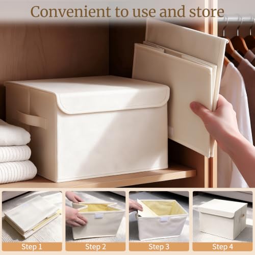 Storage Bin with Lid, Closet Boxes, 4 Pack, Beige, 10.2x7.9x6.7 In - color: Beige, size: Small（4 Pack）