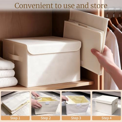 Storage Bin with Lid, Closet Boxes, 2 Pack, Beige, 10.2x7.9x6.7 In - color: Beige, size: Small（2 Pack）