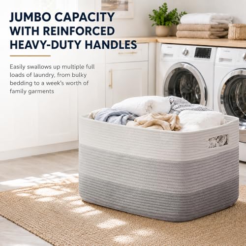 OIAHOMY Blanket Basket Laundry Basket Dog Toy Basket 75L Gradient Grey - color: Gradient Grey, size: 22”x17”x12”