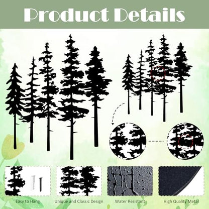 ESTART Metal Pine Tree Wall Art, Metal Tree Wall Decor - color: Black