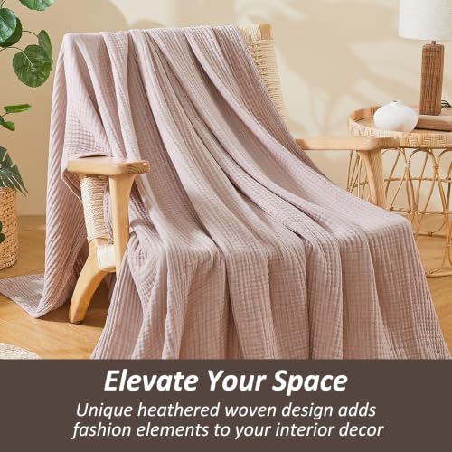 EMME Muslin Cotton Blanket Adults Heather Dusty Pink Throw XL 50"x70" - color: 06 - Dusty Pink, size: Large Throw (50" X 70")