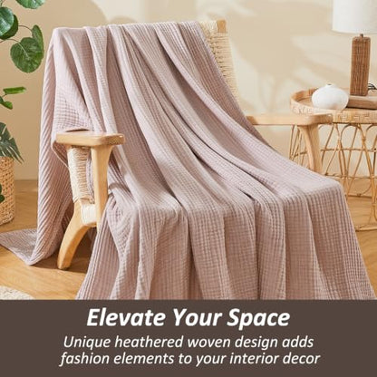 EMME Muslin Cotton Blanket Adults Heather Dusty Pink Throw XL 50"x70" - color: 06 - Dusty Pink, size: Large Throw (50" X 70")