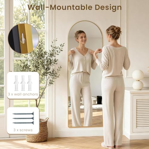 65" x 22" Arched Full Body Mirror with Stand（Gold） - color: Golden, size: 65"L x 22"W
