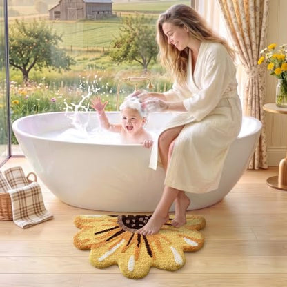 LUMI Floral Bathroom Rug, Absorbent Non Slip Bath Mat, 20"x36" - color: Floral-sunflower