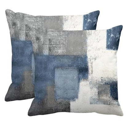 Britimes Throw Pillow Covers Set of 2, 16 x 16 Inch, Navy Grey White - color: Blue White, size: 16" x 16" (Pack of 2)