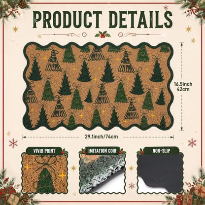 Dunzy Christmas Tree Doormat Outdoor Xmas Front Door Mat with Tree Bow Star - style: Christmas Tree