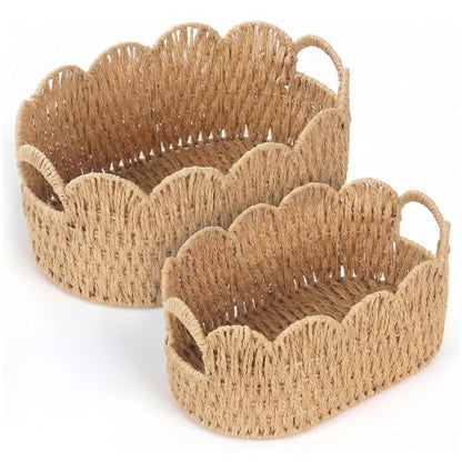 Endymion Set of 2 Paper Rope Scalloped Basket, Wicker Storage Baskets - color: Neutral