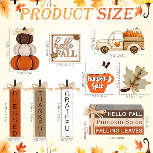 11 Pcs Fall Table Decorations Autumn Pumpkin Wooden Decorative Set Featuring Blessings Gratitude and Appreciation Sign for Thanksgiving Various Occasions Family Dining Kitchens Offices - style: Pumpkins