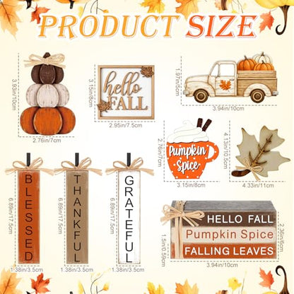 11 Pcs Fall Table Decorations Autumn Pumpkin Wooden Decorative Set Featuring Blessings Gratitude and Appreciation Sign for Thanksgiving Various Occasions Family Dining Kitchens Offices - style: Pumpkins