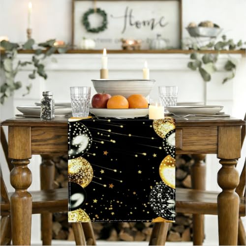 Happy Birthday Table Runner, Black and Gold, Table Runners 72 Inches Long - color: Black Gold Birthday