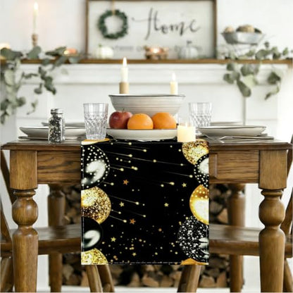 Happy Birthday Table Runner, Black and Gold, Table Runners 72 Inches Long - color: Black Gold Birthday