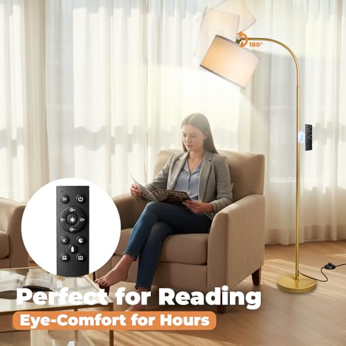LALISU Arc Floor Lamps Modern Standing Remote Floor Lamp for Living Room - color: Gold
