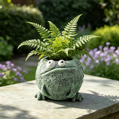 Cute Frog Resin Succulent Planter with Drainage Hole Garden Desk Decor Gift - color: B05-frog