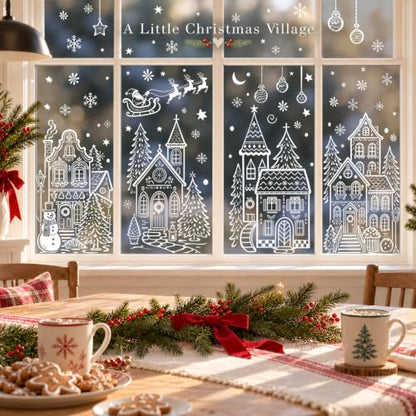 Extra Large Village Christmas Window Clings, Winter White House Stickers - color: Christmas Village