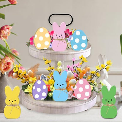 8Pcs Easter Bunny Decorations for Home - Wooden Eggs Table Decorations Signs - Spring Easter Tiered Tray Decor for Indoor Mantel Office - style: 8 PCS Bunny Eggs