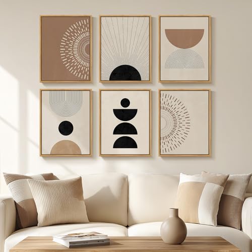 6 Piece Framed Boho Modern Neutral Wall Art for Living Room, 11x14 Inch - color: Neutral