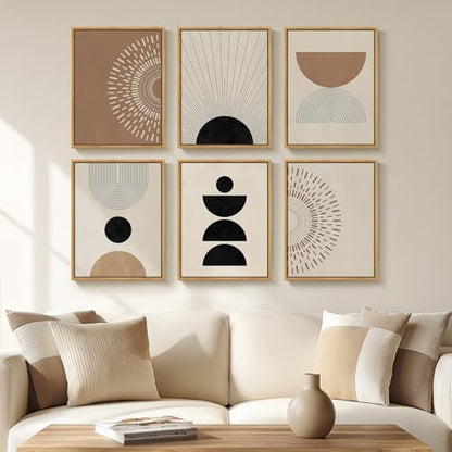 6 Piece Framed Boho Modern Neutral Wall Art for Living Room, 11x14 Inch - color: Neutral