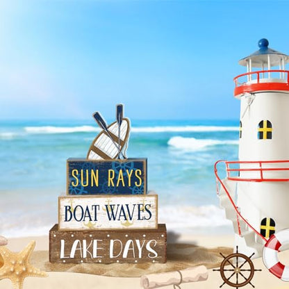 Britimes Tiered Tray Decor Set, 4 Pack, Wooden, Lake Boat - style: Boat
