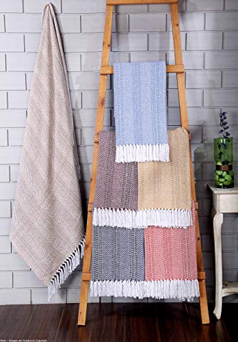 Luxurious Hand Woven Cozy Warm Combed Cotton All Season Indoor Outdoor Light Weight Fade Resistant Couch Chair Bed Throw Blankets Batik 50x60 Inch Set of 2 (Beige) - color: Beige