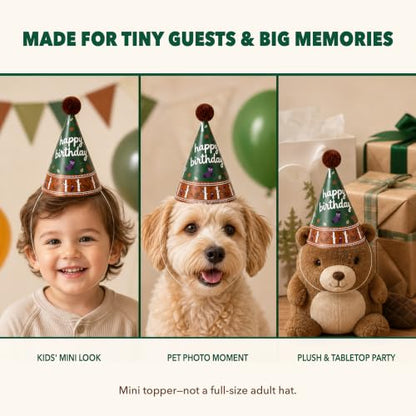 Pre-Assembled Mini Party Hats for Stuffed Animals, Birthday Hats for Kids - color: Pre-assembled Green