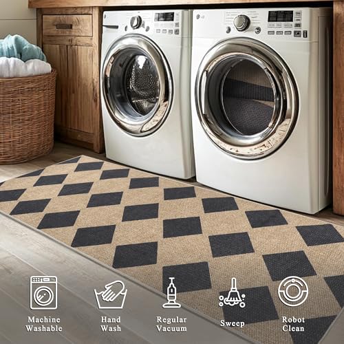 Zeeinx 2x6 Checkered Easy Jute Runner Rug Kitchen Runner Rugs for Hallway - color: Black/Checkered, size: 2'*6'(Runner)